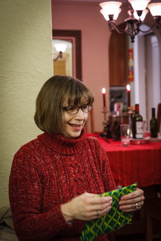 Nancy opening one of her presents